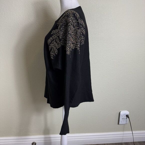 Luna Black Women's Sweater‎ Size L Gold Beads Long Sleeve Soft Pullover *READ - Picture 6 of 8